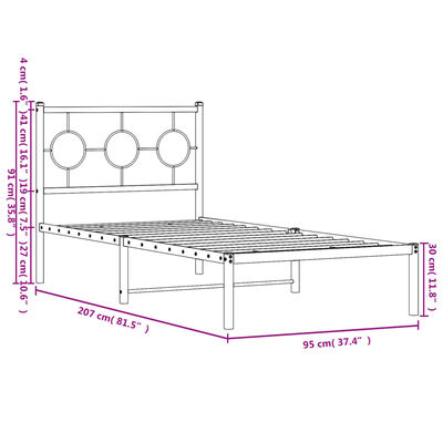 vidaXL Cadre de lit métal sans matelas avec tête de lit noir 90x200 cm