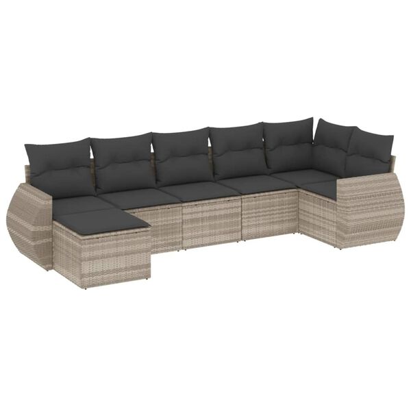 vidaXL Salon de jardin avec coussins 7 pcs gris clair r&eacute;sine tress&eacute;e