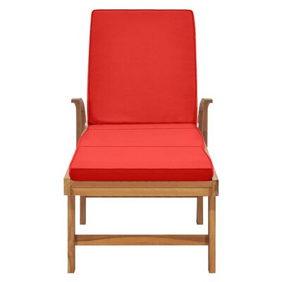 vidaXL Chaise longue avec coussin Bois de teck solide Rouge
