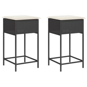 vidaXL Tabourets de bar jardin coussins lot de 2 noir r&eacute;sine tress&eacute;e