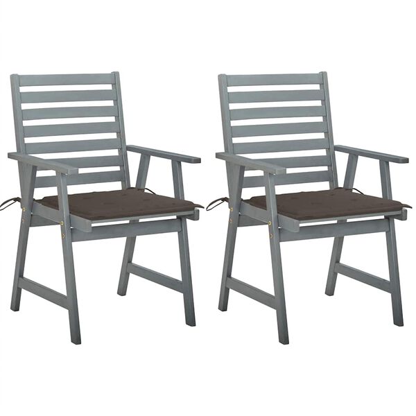 vidaXL Chaises &agrave; manger d'ext&eacute;rieur lot de 2 et coussins Acacia massif