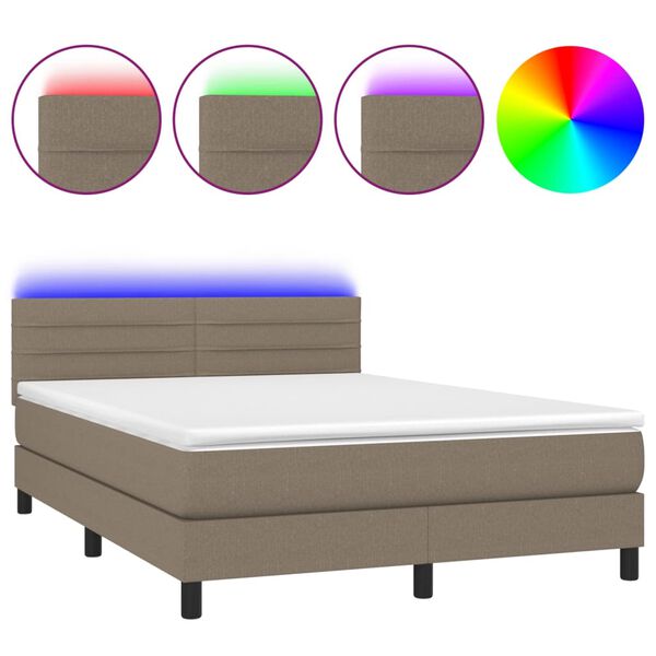 vidaXL Sommier &agrave; lattes de lit avec matelas LED Taupe 140x200 cm Tissu