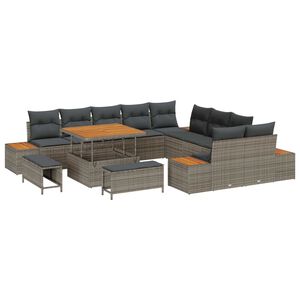 vidaXL Ensemble de canap&eacute; de jardin 13 pcs Gris Poly rotin