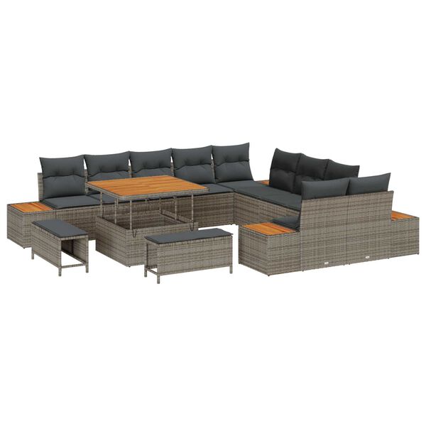 vidaXL Ensemble de canap&eacute; de jardin 13 pcs Gris Poly rotin