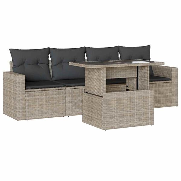 vidaXL Salon de jardin 5 pcs avec coussins gris clair r&eacute;sine tress&eacute;e