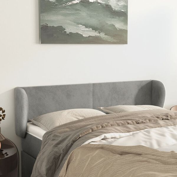 vidaXL T&ecirc;te de lit avec oreilles gris clair 147x23x78/88 cm velours
