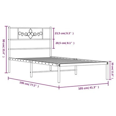 vidaXL Cadre de lit métal sans matelas avec tête de lit noir 100x190cm