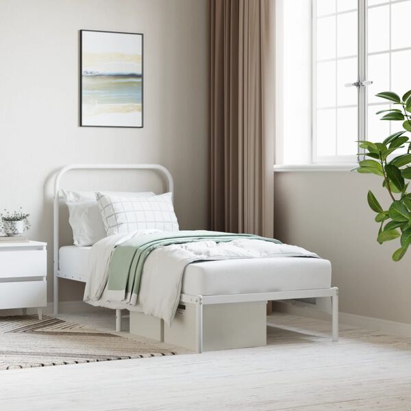 vidaXL Cadre de lit m&eacute;tal sans matelas avec t&ecirc;te de lit blanc 90x200cm