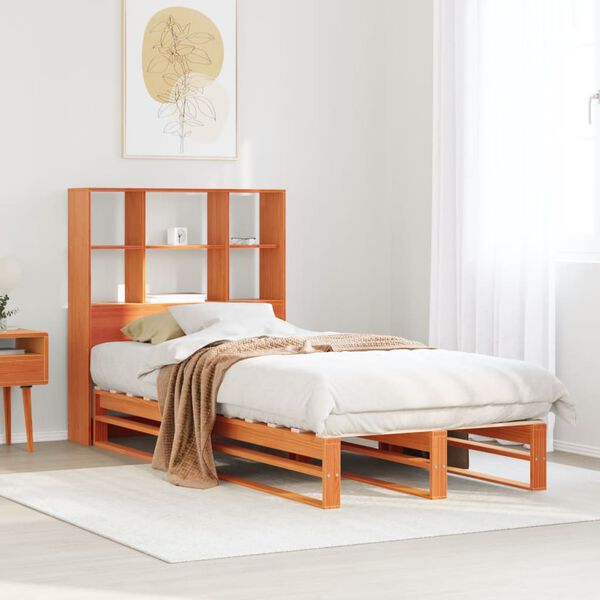 vidaXL Lit biblioth&egrave;que sans matelas cire marron 75x190 cm bois massif