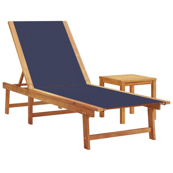 vidaXL Chaises longues lot de 2 table bleu bois d'acacia et textil&egrave;ne