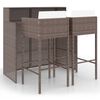 vidaXL Meubles de bar de jardin 3pcs et coussins R&eacute;sine tress&eacute;e Marron