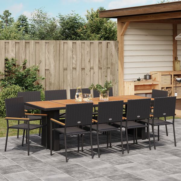 vidaXL Ensemble de salle &agrave; manger pour jardin 11 pcs Noir polyrotin