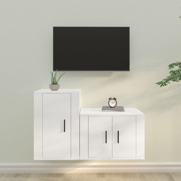 vidaXL Ensemble de meubles TV 2 pcs Blanc Bois d'ing&eacute;nierie