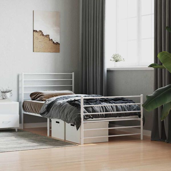vidaXL Cadre de lit m&eacute;tal sans matelas avec pied de lit blanc 80x200cm