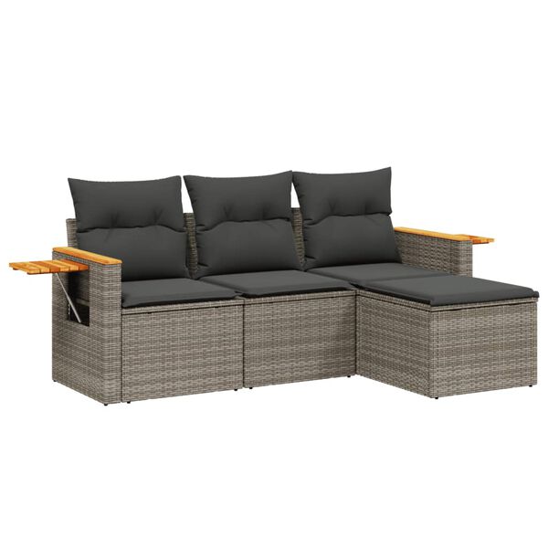 vidaXL Salon de jardin 4 pcs avec coussins gris r&eacute;sine tress&eacute;e
