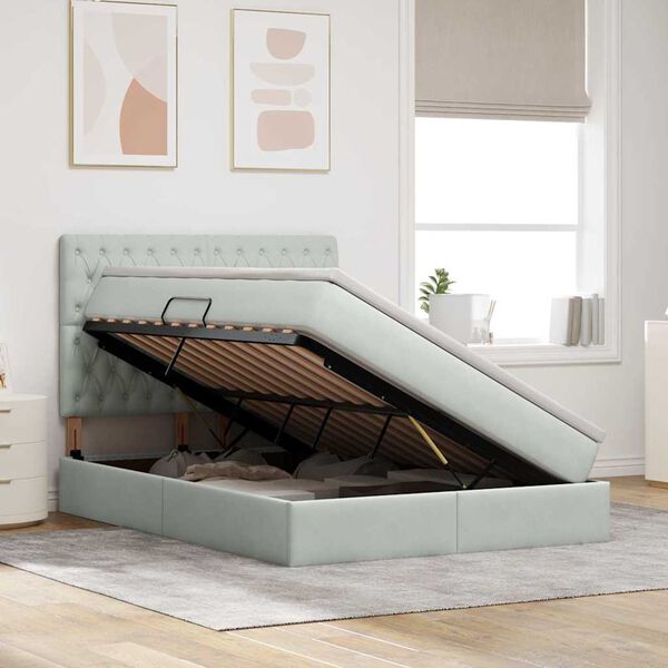 vidaXL Lit avec rangement et matelas Gris clair 140 x 190 cm Velours