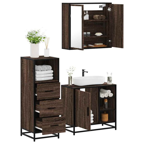 vidaXL Ensemble de meubles de salle de bain 3 pcs Ch&ecirc;ne marron