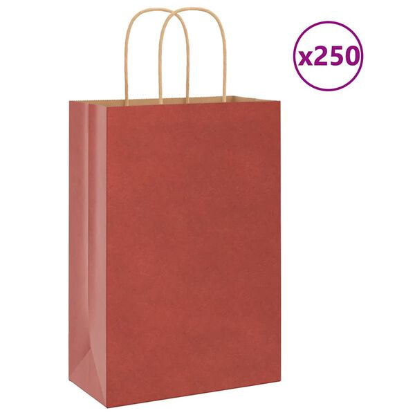 vidaXL Sacs en papier 250 pcs avec poignées rouge 21x11x31 cm