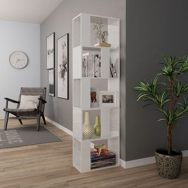 vidaXL Biblioth&egrave;que/S&eacute;parateur de pi&egrave;ce Blanc brillant Bois ing&eacute;nierie