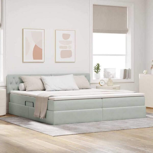 vidaXL Lit avec rangement et LED Gris clair 200 x 200 cm Velours