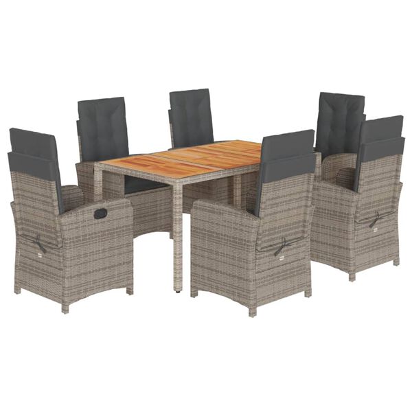 vidaXL Ensemble &agrave; manger de jardin et coussins 7 pcs gris rotin