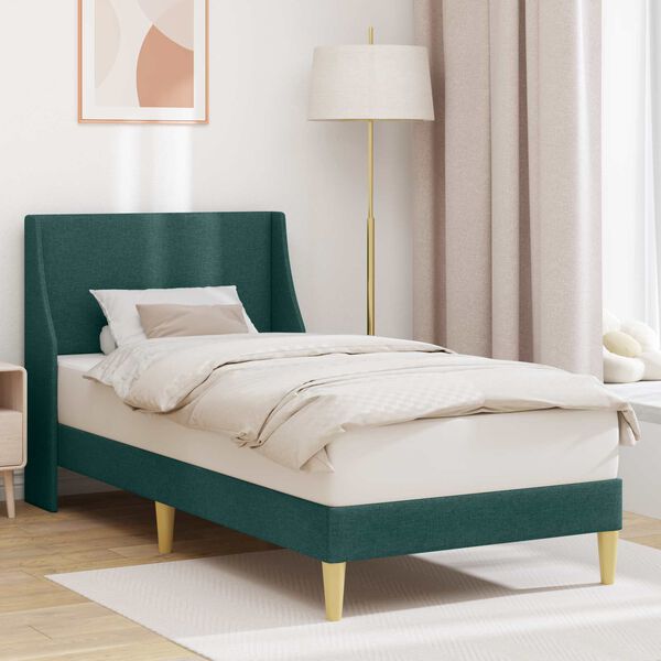 vidaXL Cadre de lit avec t&ecirc;te de lit Vert fonc&eacute; 90 x 200 cm tissu