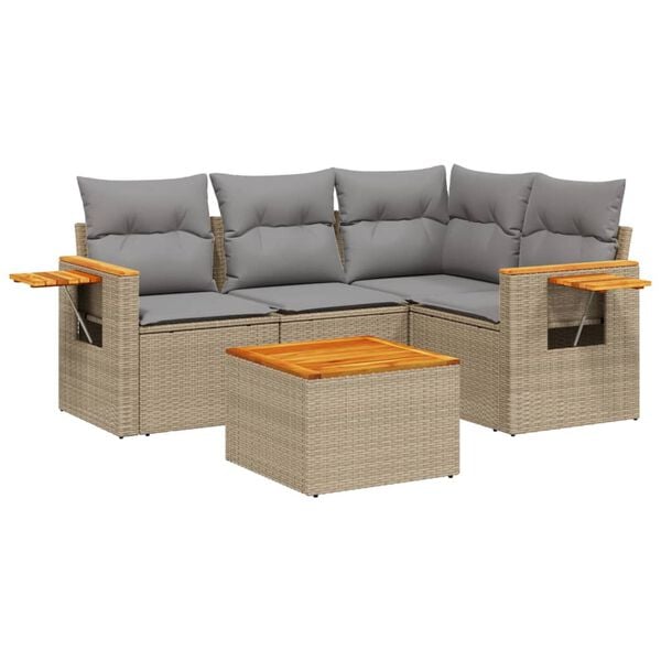 vidaXL Salon de jardin avec coussins 5 pcs beige r&eacute;sine tress&eacute;e