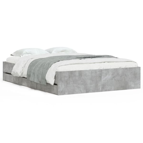 vidaXL Cadre de lit avec tiroirs sans matelas gris b&eacute;ton 135x190 cm