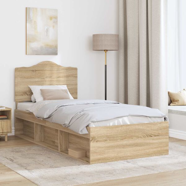 vidaXL Cadre de lit avec t&ecirc;te de lit Sonoma 90 x 190 cm Pin massif
