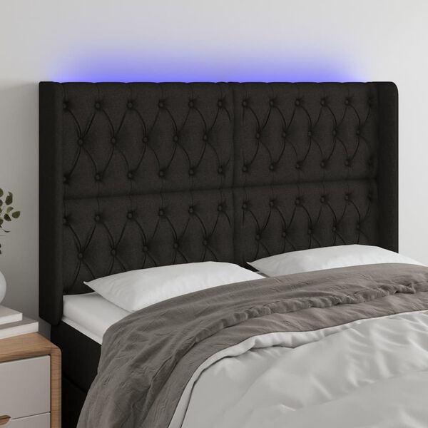vidaXL T&ecirc;te de lit &agrave; LED Noir 163x16x118/128 cm Tissu