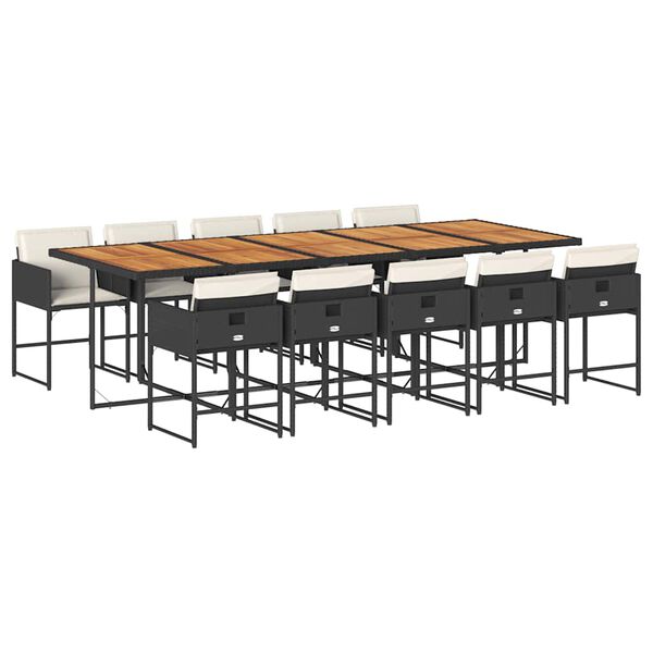 vidaXL Ensemble &agrave; manger de jardin 11 pcs coussins noir r&eacute;sine tress&eacute;e