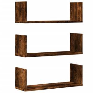 vidaXL &Eacute;tag&egrave;res murales 3 pcs ch&ecirc;ne fum&eacute; 58x18x18 cm bois d'ing&eacute;nierie