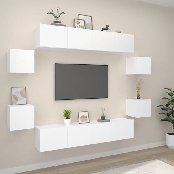 vidaXL Ensemble de meubles TV 8 pcs Blanc Bois d'ingénierie
