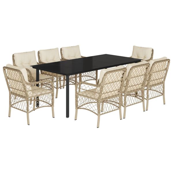 vidaXL Ensemble &agrave; manger de jardin et coussins 9 pcs beige Poly rotin