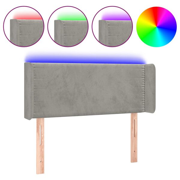 vidaXL T&ecirc;te de lit &agrave; LED Gris clair 93x16x78/88 cm Velours