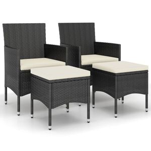 vidaXL Jeu de chaise et tabouret de jardin 4 pcs R&eacute;sine tress&eacute;e Noir