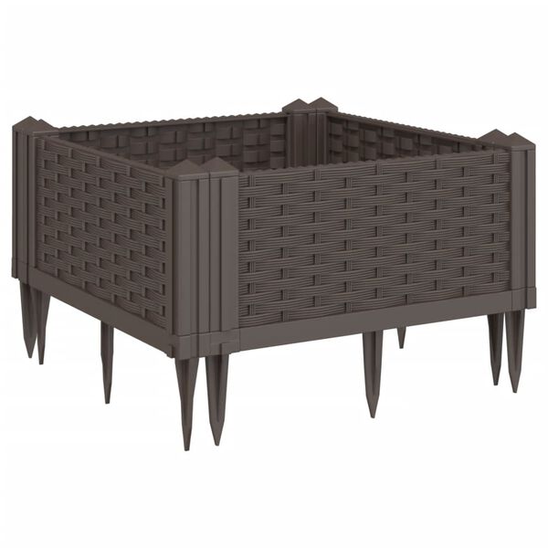 vidaXL Jardini&egrave;re avec piquets marron 42,5x42,5x28,5 cm PP