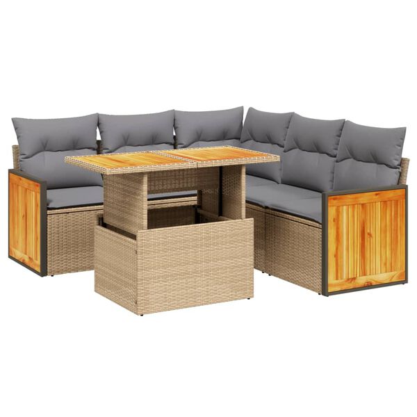 vidaXL Salon de jardin avec coussins 6 pcs beige r&eacute;sine tress&eacute;e