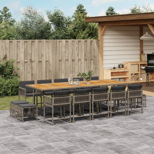 vidaXL Ensemble &agrave; manger de jardin 15 pcs coussins gris r&eacute;sine tress&eacute;e