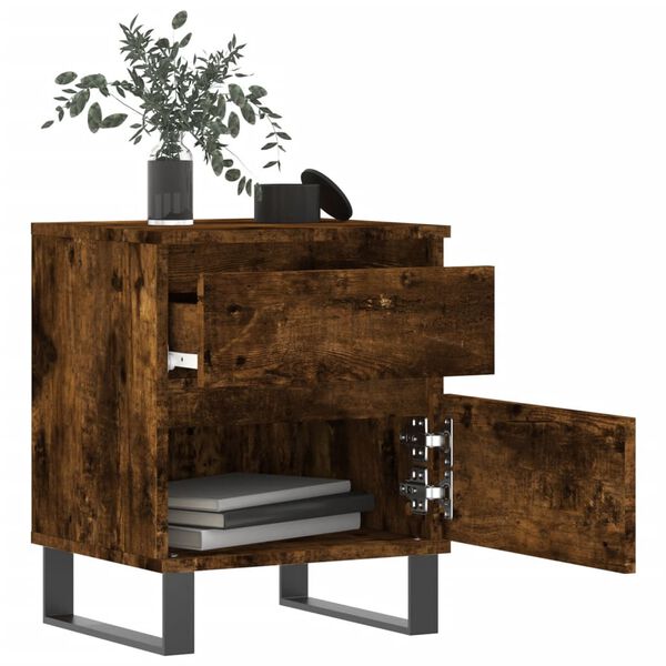 vidaXL Table de chevet ch&ecirc;ne fum&eacute; 40x35x50 cm bois d&rsquo;ing&eacute;nierie