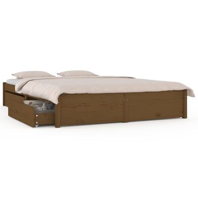 vidaXL Cadre de lit avec tiroirs Marron miel 150x200 cm Très grand