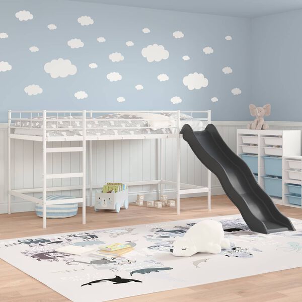 vidaXL Lit superpos&eacute; pour enfants avec toboggan Blanc et anthracite