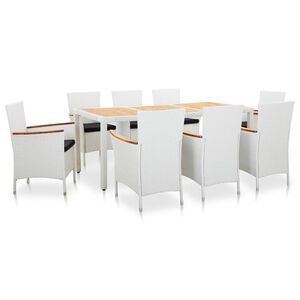 vidaXL Ensemble &agrave; manger d'ext&eacute;rieur 9 pcs R&eacute;sine tress&eacute;e Blanc