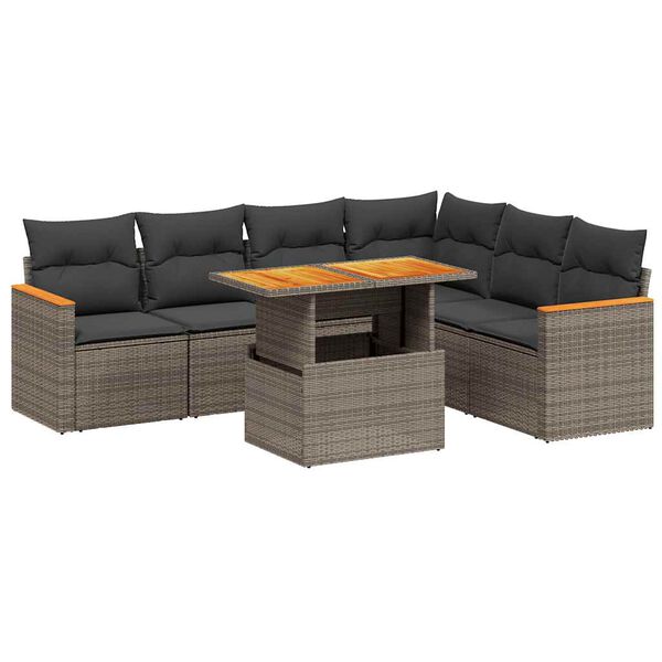 vidaXL Salon de jardin avec coussins 7 pcs gris r&eacute;sine tress&eacute;e