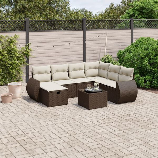 vidaXL Salon de jardin 8 pcs avec coussins marron r&eacute;sine tress&eacute;e