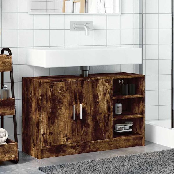 vidaXL Armoire d'&eacute;vier ch&ecirc;ne fum&eacute; 90x29x55 cm bois d'ing&eacute;nierie