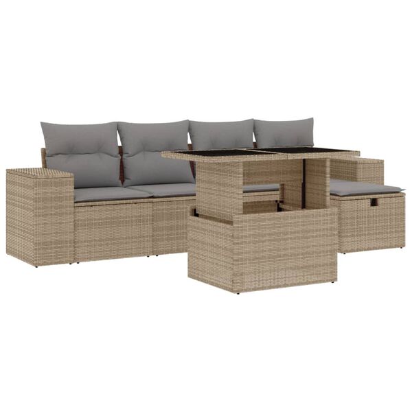 vidaXL Salon de jardin avec coussins 6 pcs beige r&eacute;sine tress&eacute;e