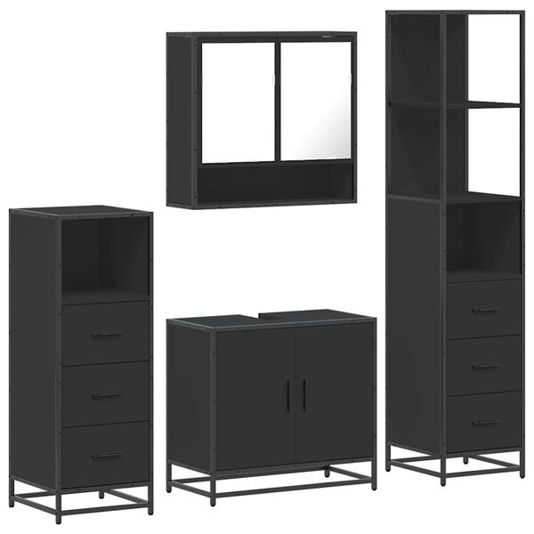 vidaXL Ensemble de meubles salle de bain 4 pcs noir bois d'ing&eacute;nierie