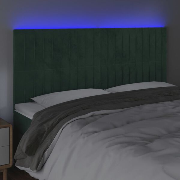 vidaXL T&ecirc;te de lit &agrave; LED Vert fonc&eacute; 200x5x118/128 cm Velours