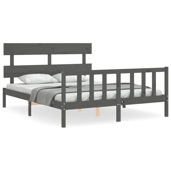vidaXL Cadre de lit sans matelas gris bois de pin massif